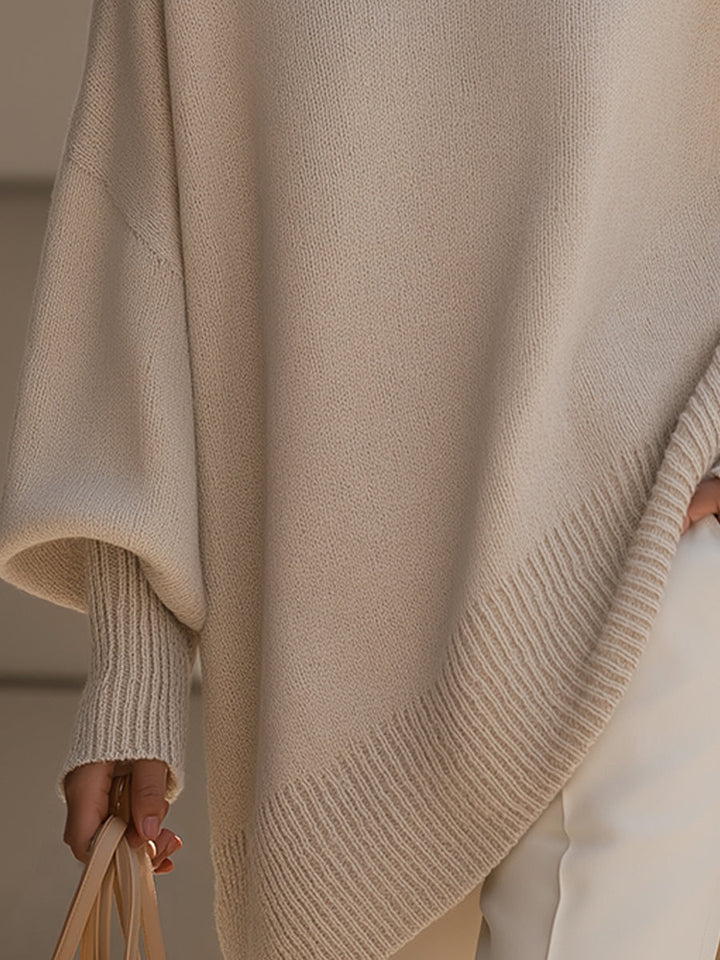 Poncho Femme Oversize Encolure Ronde Côtelée Épaules Tombantes