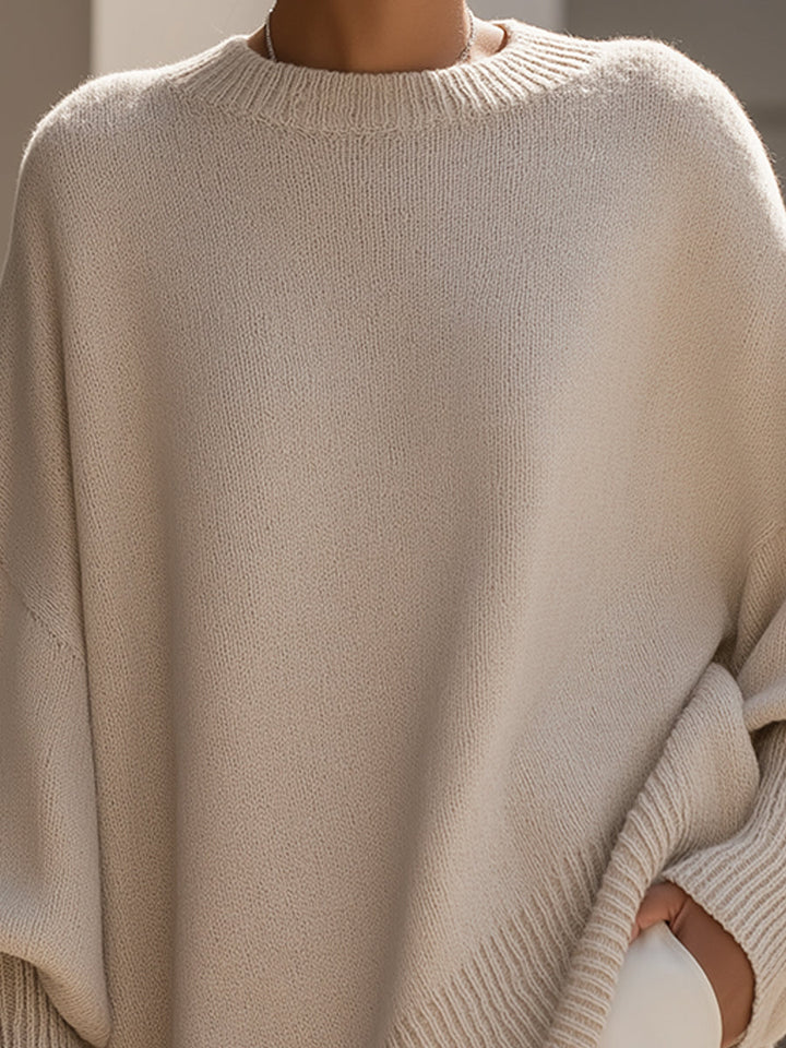 Poncho Femme Oversize Encolure Ronde Côtelée Épaules Tombantes