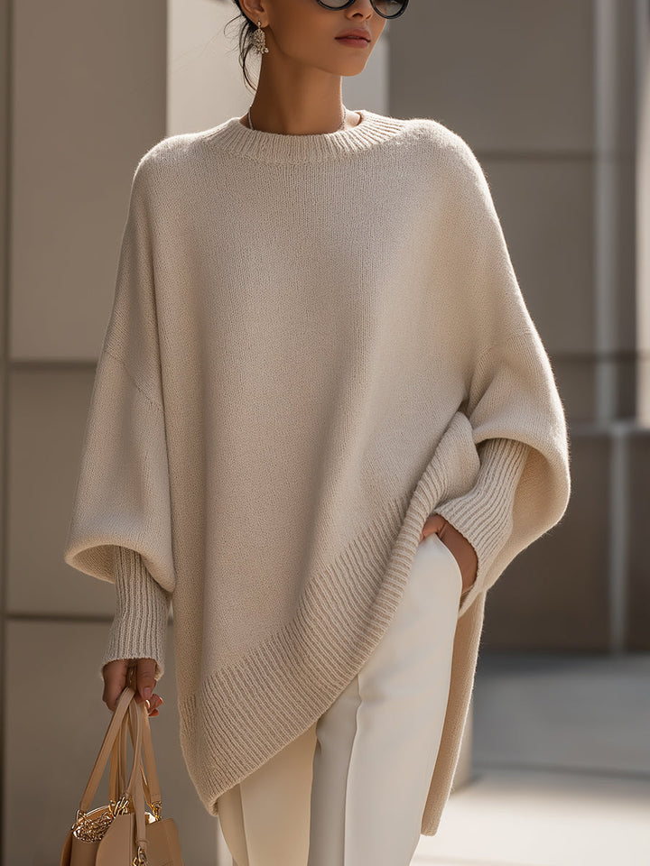 Poncho Femme Oversize Encolure Ronde Côtelée Épaules Tombantes
