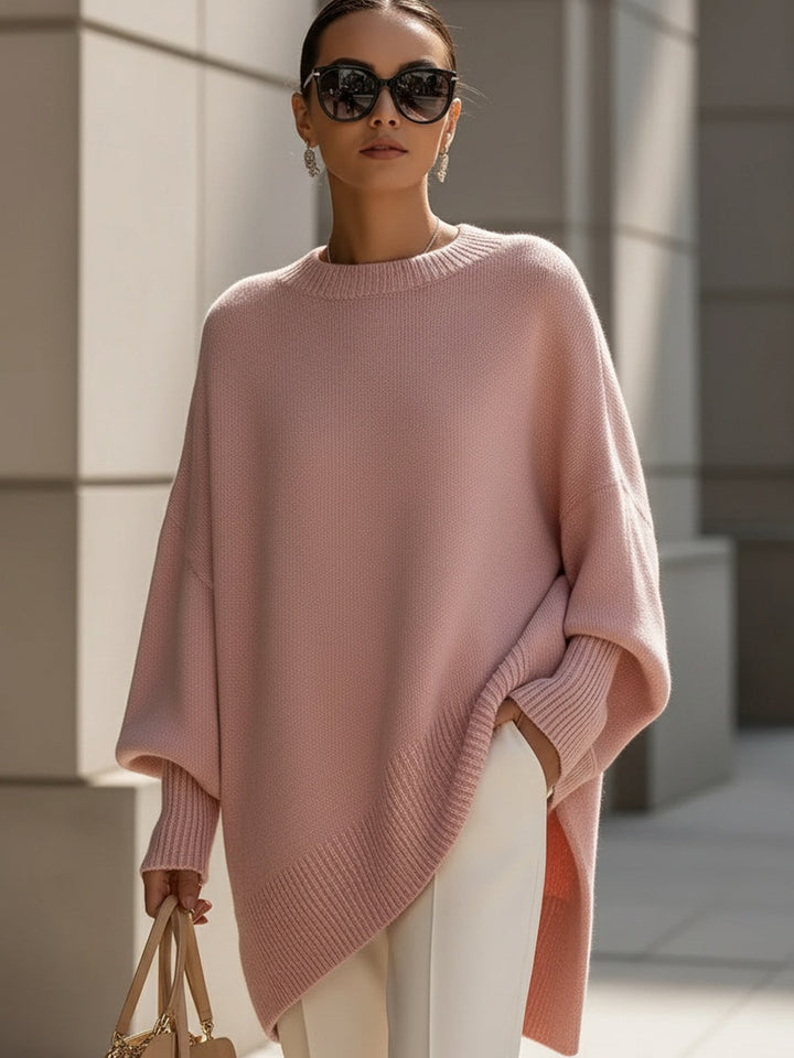 Poncho Femme Oversize Encolure Ronde Côtelée Épaules Tombantes