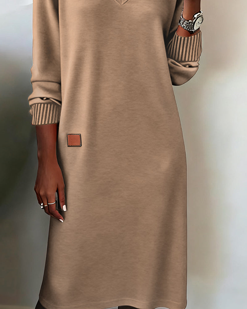 Robe Pull Femme Décolleté en V Longueur Midi Manches Longues