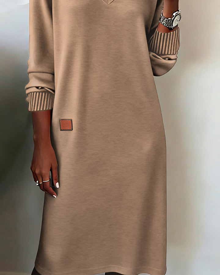 Robe Pull Femme Décolleté en V Longueur Midi Manches Longues