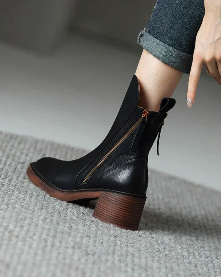 Bottes Femme Talon Carré Bout Arrondi Semelle Moelleuse