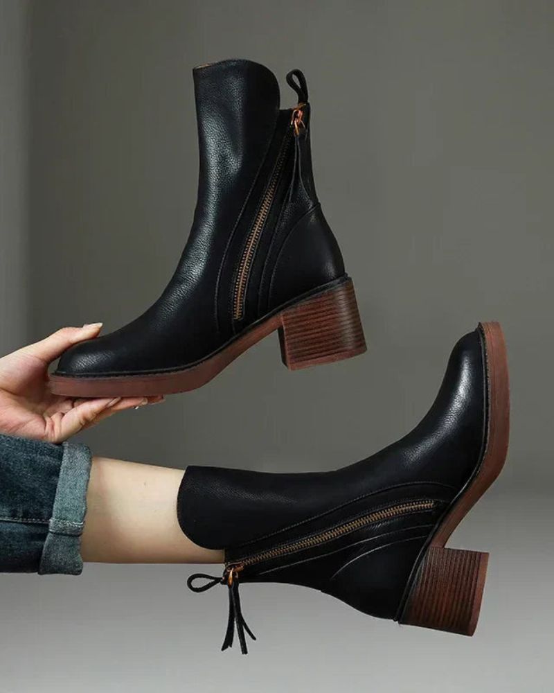 Bottes Femme Talon Carré Bout Arrondi Semelle Moelleuse