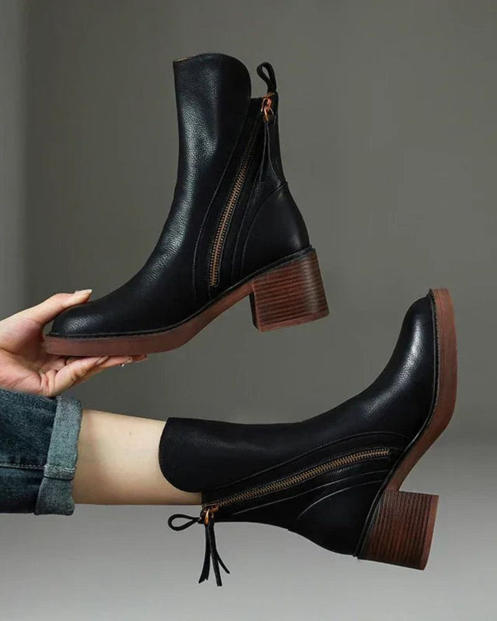 Bottes Femme Talon Carré Bout Arrondi Semelle Moelleuse