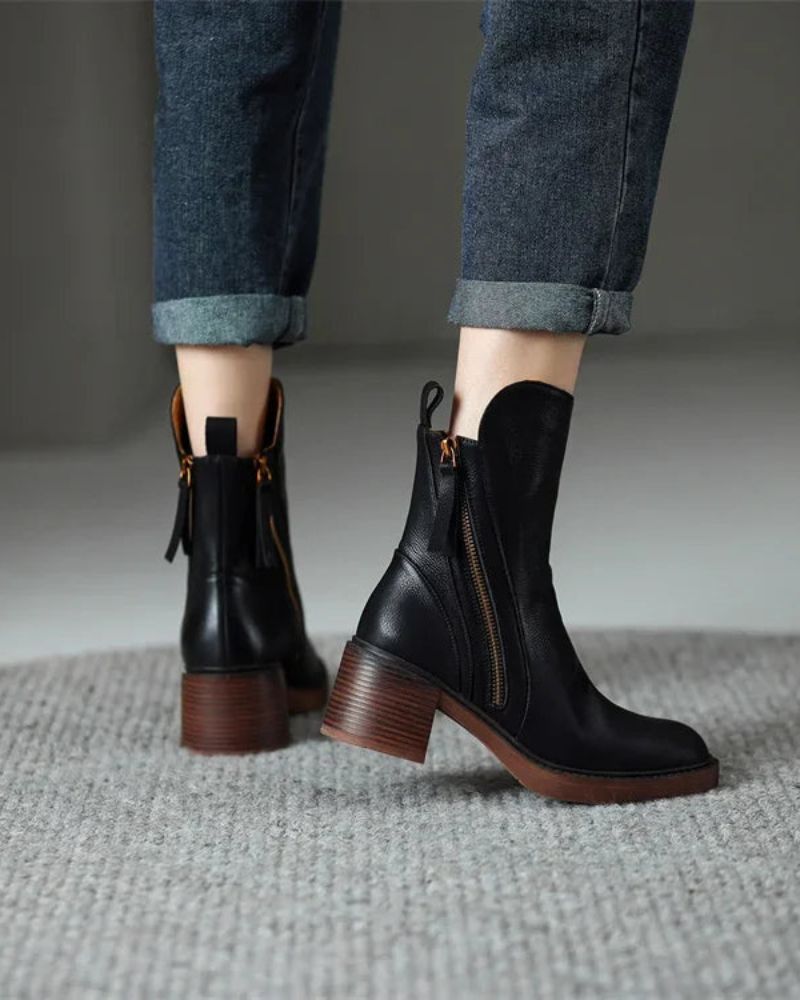 Bottes Femme Talon Carré Bout Arrondi Semelle Moelleuse