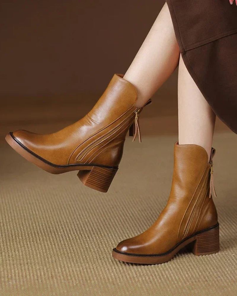 Bottes Femme Talon Carré Bout Arrondi Semelle Moelleuse