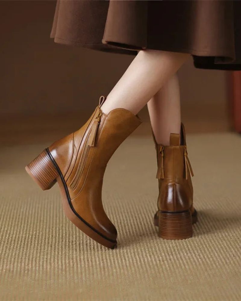Bottes Femme Talon Carré Bout Arrondi Semelle Moelleuse