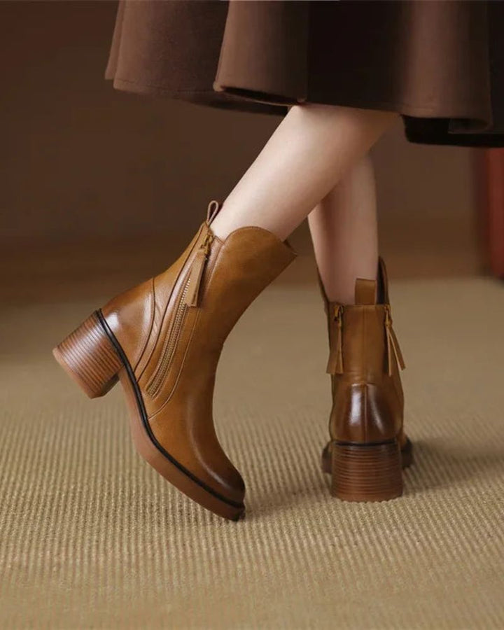 Bottes Femme Talon Carré Bout Arrondi Semelle Moelleuse