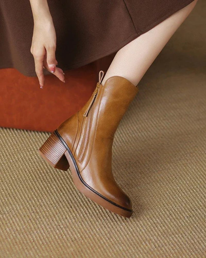 Bottes Femme Talon Carré Bout Arrondi Semelle Moelleuse