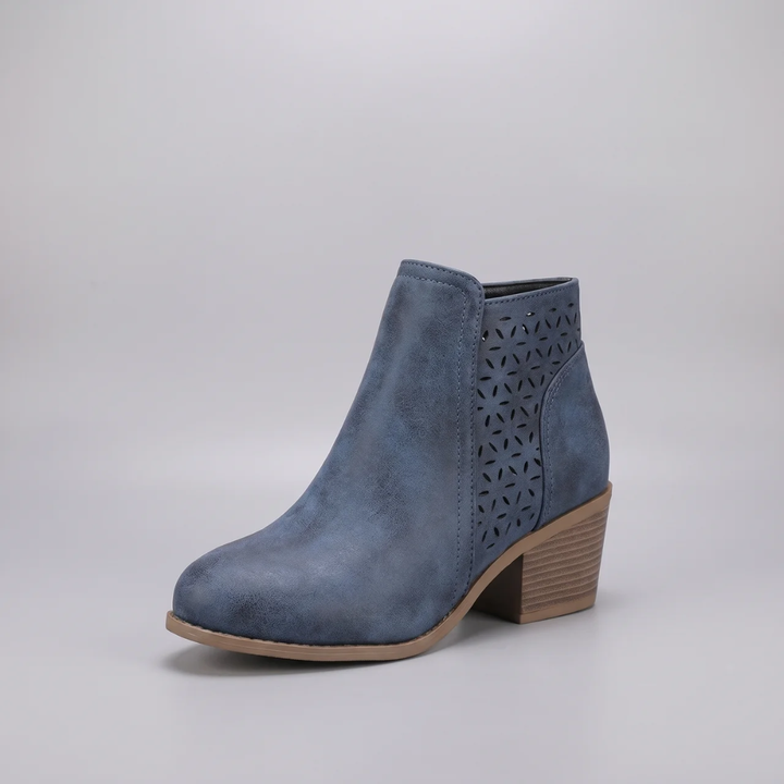 Bottines Femme Ajourées Découpe Laser Talon Large Semelle Antidérapante