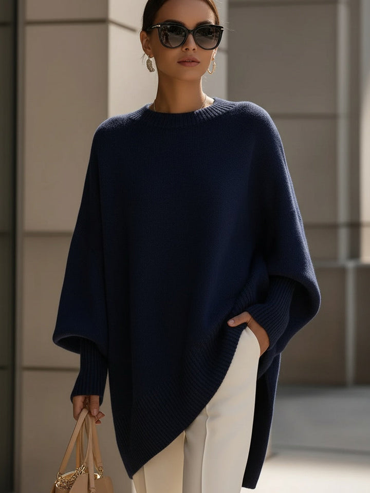 Poncho Femme Oversize Encolure Ronde Côtelée Épaules Tombantes
