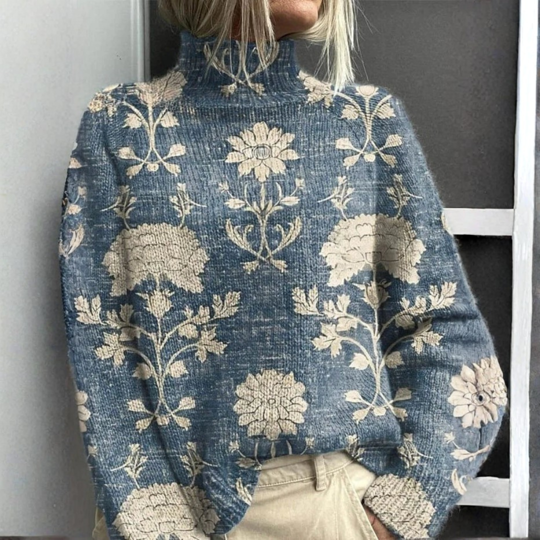 Pull Femme Col Roulé Coupe Ample Poignets et Ourlet Côtelés