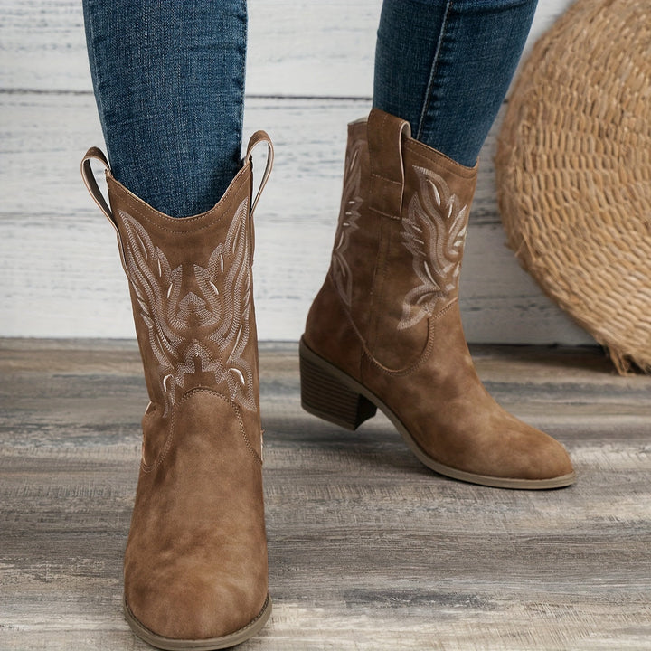 Bottes cowboy mi-mollet brodées femme