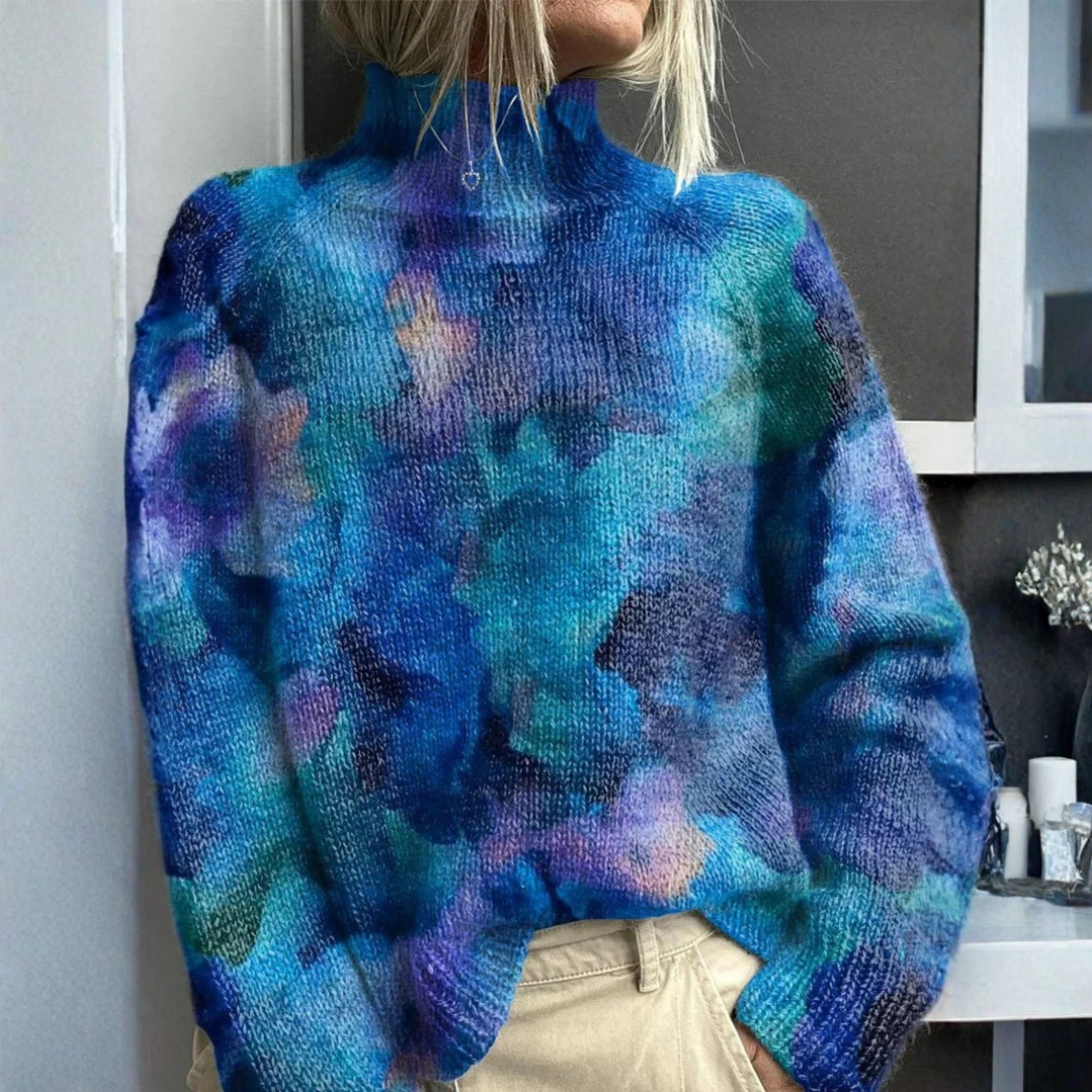 Pull Femme Col Roulé Coupe Ample Poignets et Ourlet Côtelés