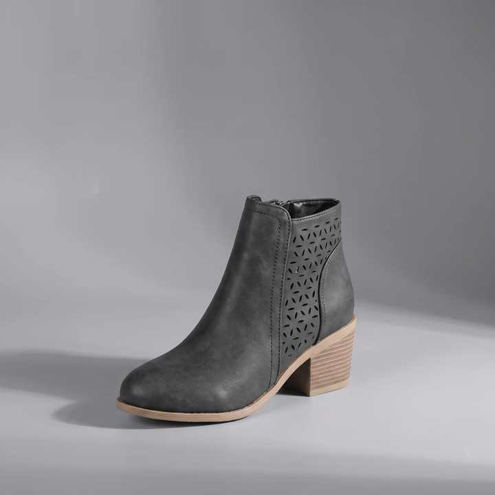 Bottines Femme Ajourées Découpe Laser Talon Large Semelle Antidérapante