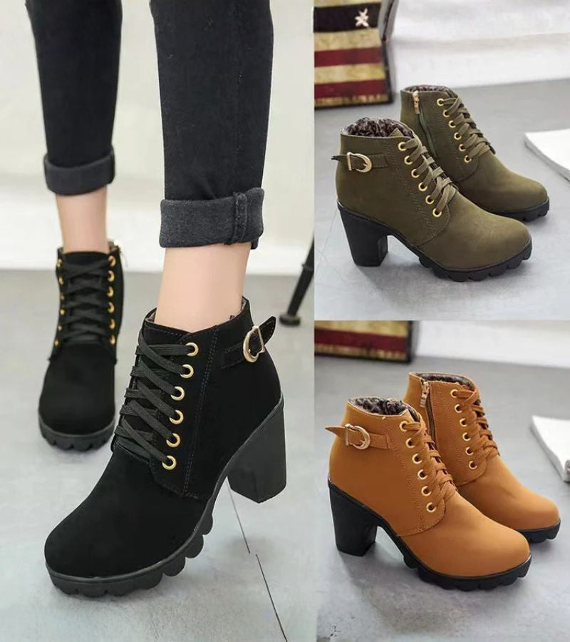 Bottines Femme Talon Moyen Large Semelle Antidérapante Doublées