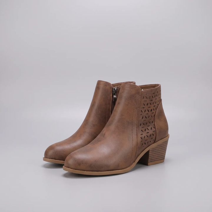 Bottines Femme Ajourées Découpe Laser Talon Large Semelle Antidérapante