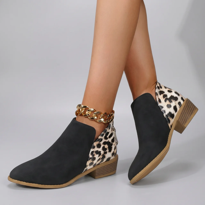 Bottines Femme Talon Carré Large Stable Fermeture Éclair Arrière