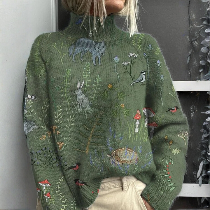 Pull Femme Col Roulé Coupe Ample Poignets et Ourlet Côtelés