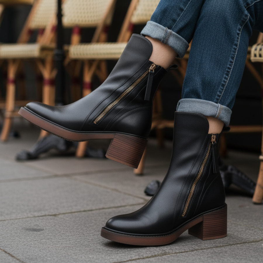 Bottes Femme Talon Carré Bout Arrondi Semelle Moelleuse