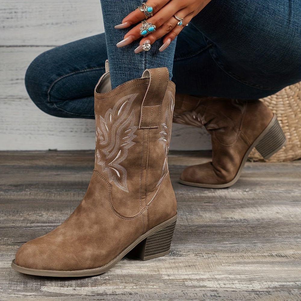 Bottes cowboy mi-mollet brodées femme