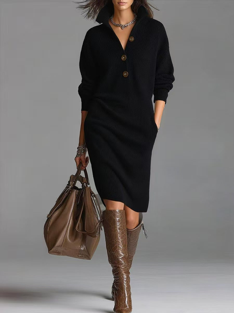 Robe pull col montant boutonnée femme