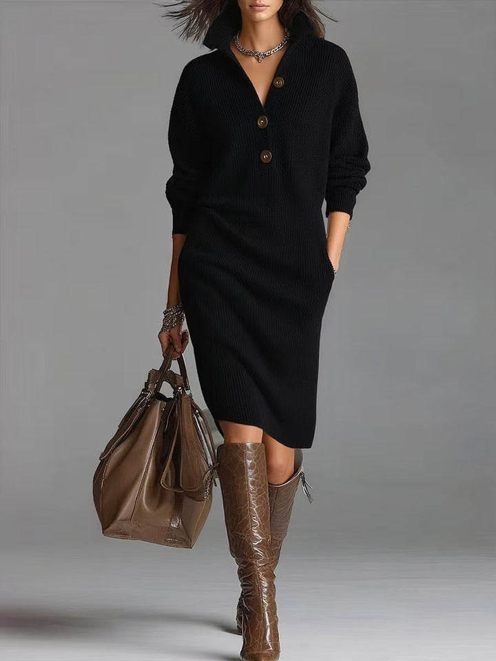 Robe pull col montant boutonnée femme