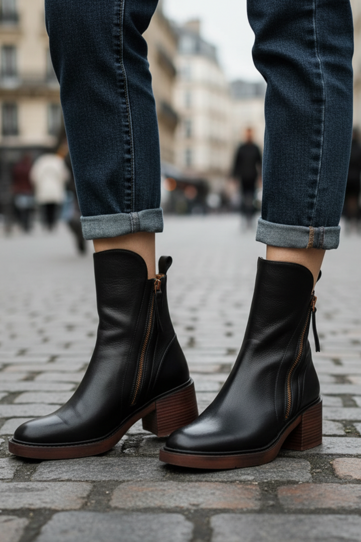 Bottes Femme Talon Carré Bout Arrondi Semelle Moelleuse