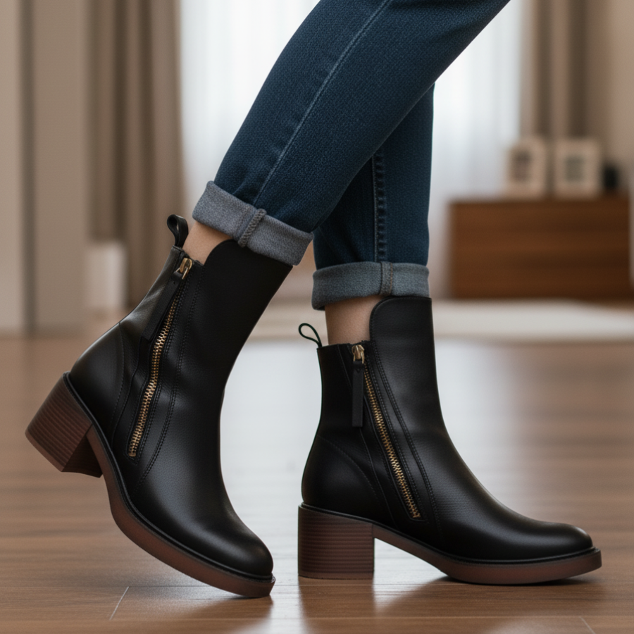 Bottes Femme Talon Carré Bout Arrondi Semelle Moelleuse