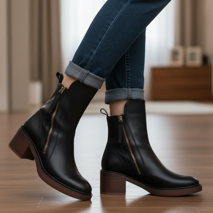 Bottes Femme Talon Carré Bout Arrondi Semelle Moelleuse