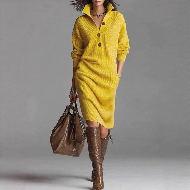 Robe pull col montant boutonnée femme