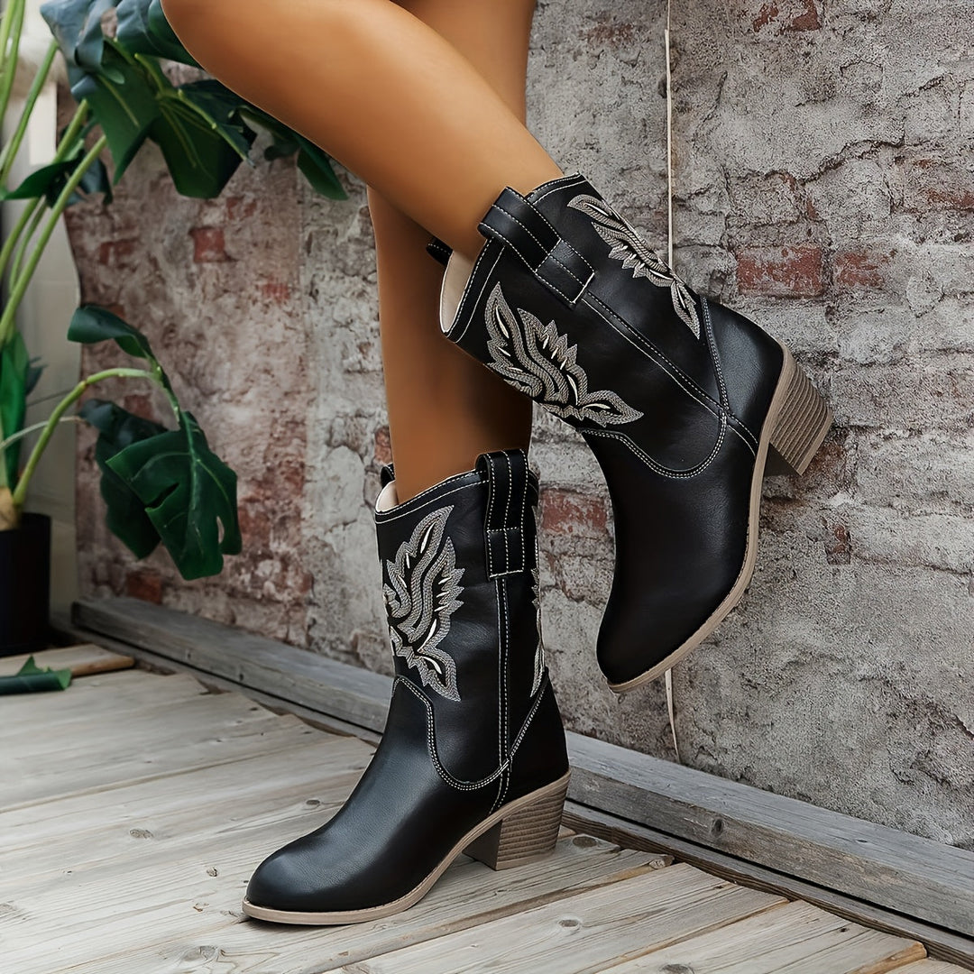 Bottes cowboy mi-mollet brodées femme