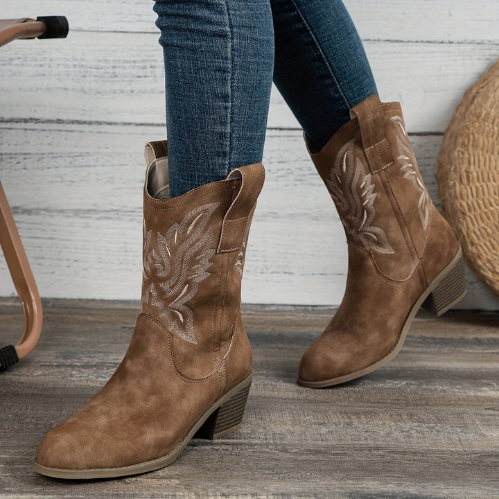 Bottes cowboy mi-mollet brodées femme