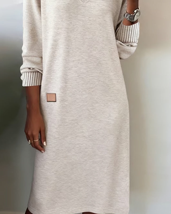 Robe Pull Femme Décolleté en V Longueur Midi Manches Longues