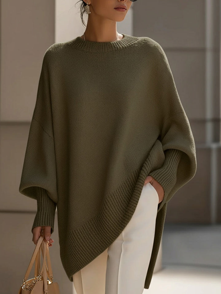 Poncho Femme Oversize Encolure Ronde Côtelée Épaules Tombantes