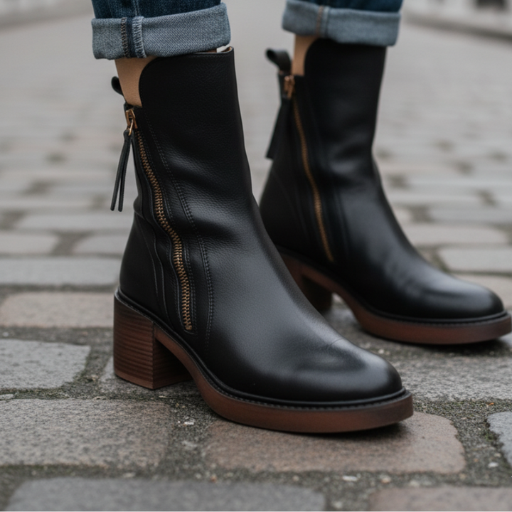Bottes Femme Talon Carré Bout Arrondi Semelle Moelleuse