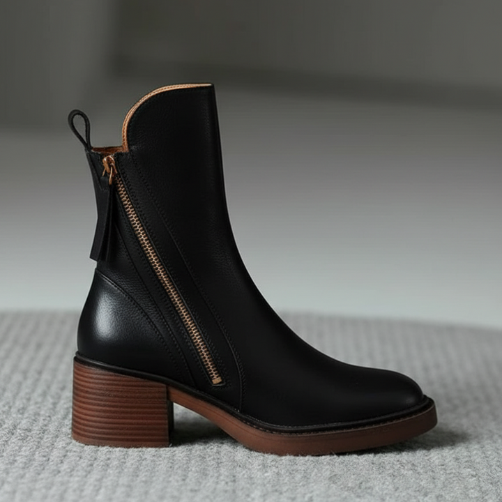Bottes Femme Talon Carré Bout Arrondi Semelle Moelleuse