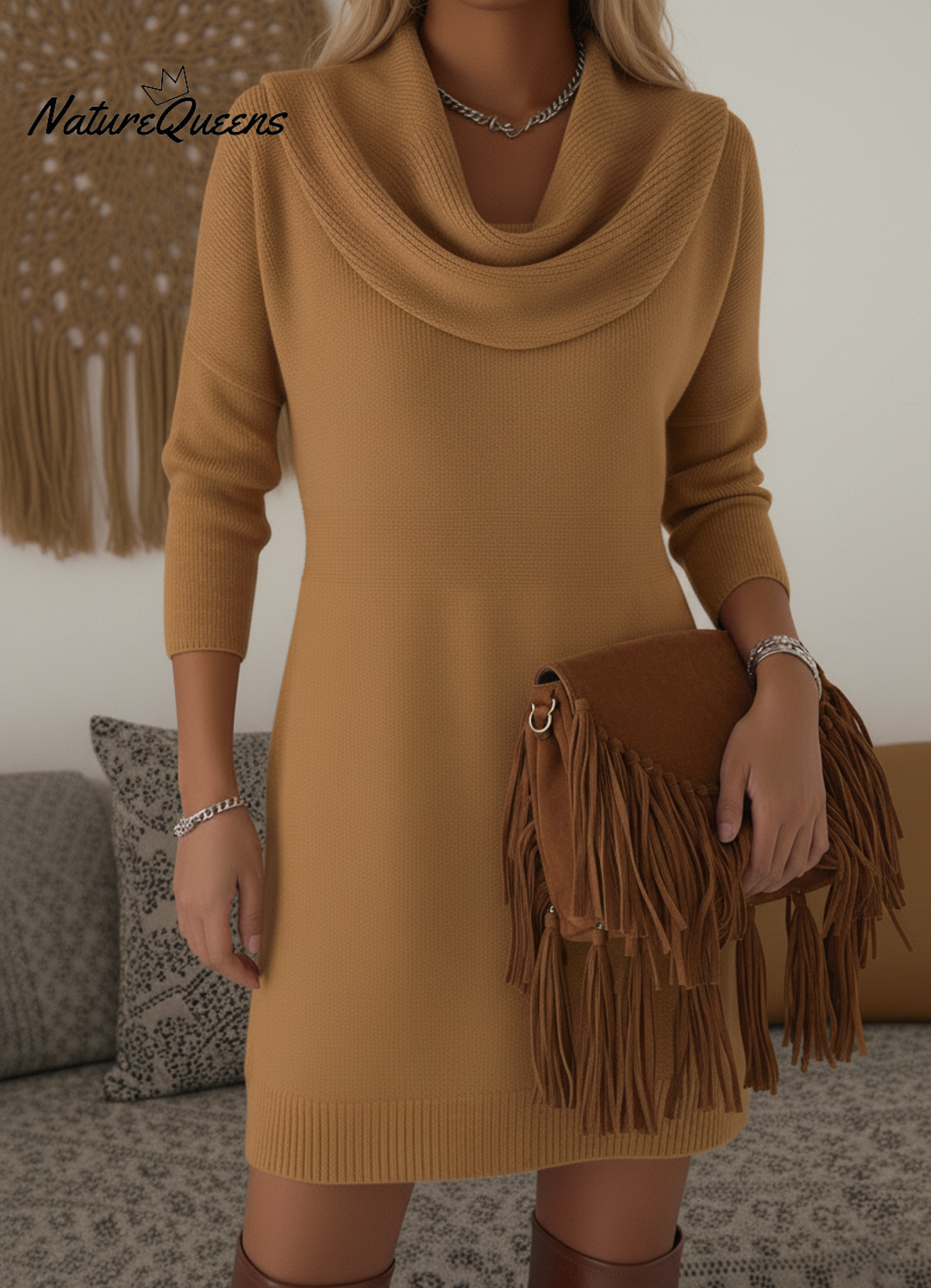Robe pull col bénitier femme