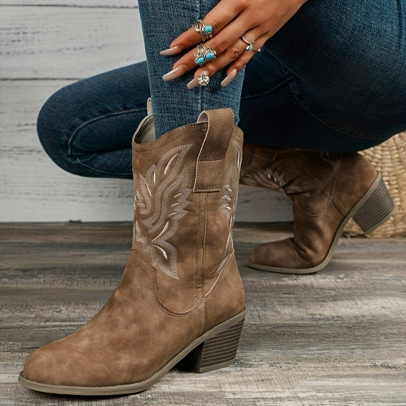 Bottes cowboy mi-mollet brodées femme