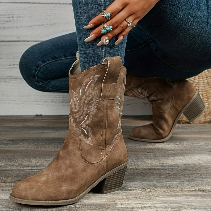 Bottes cowboy mi-mollet brodées femme