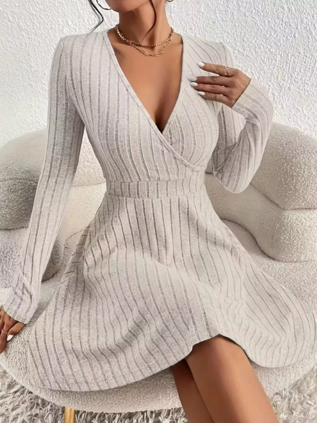 Robe pull cache-cœur côtelée femme