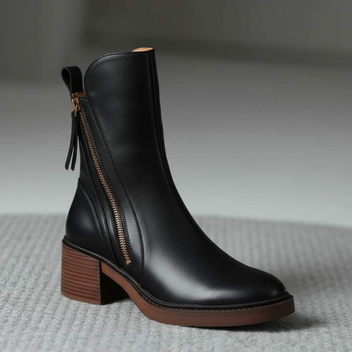 Bottes Femme Talon Carré Bout Arrondi Semelle Moelleuse
