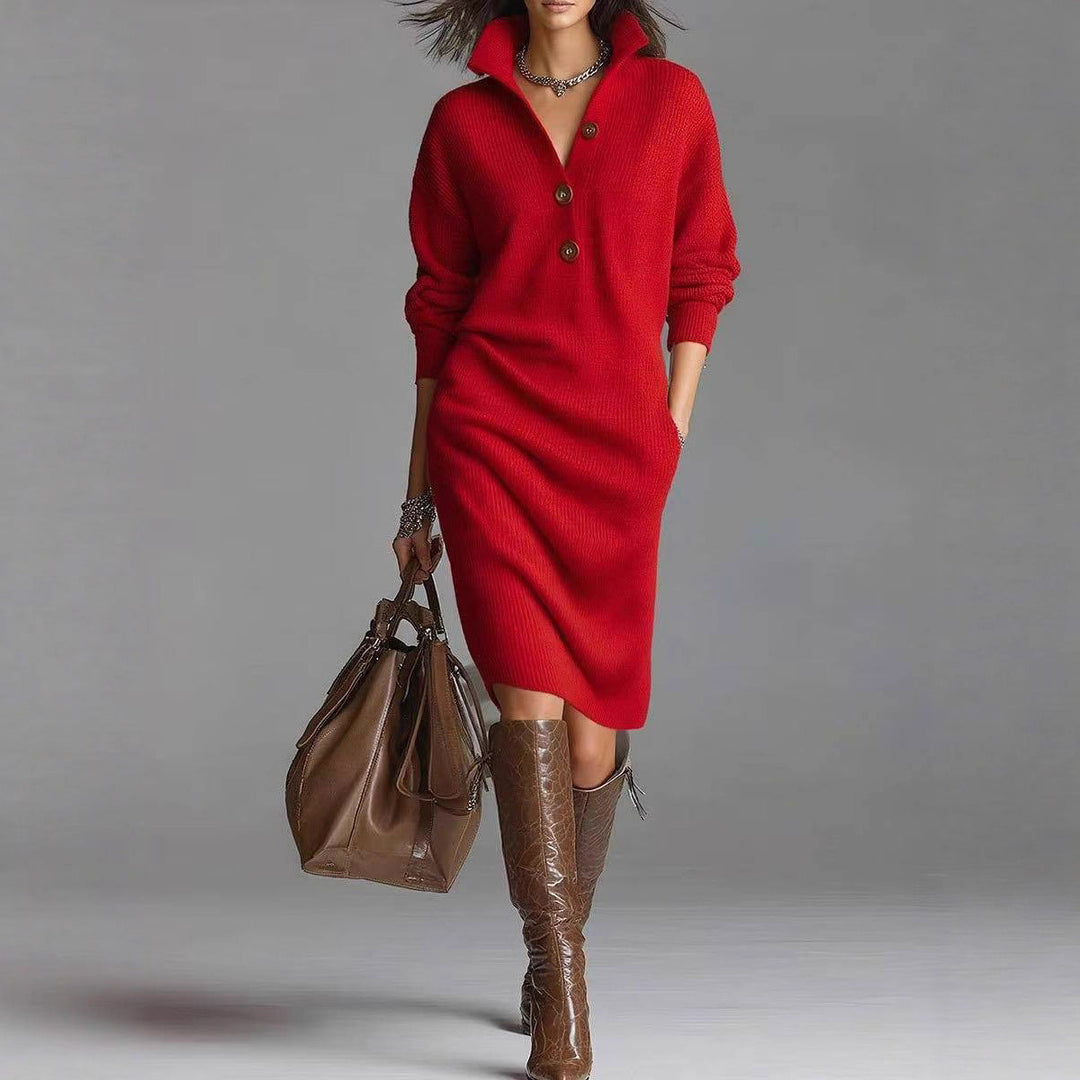 Robe pull col montant boutonnée femme
