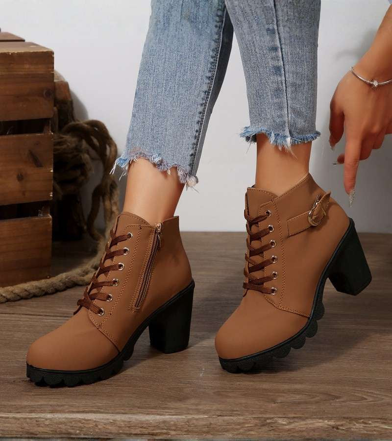 Bottines Femme Talon Moyen Large Semelle Antidérapante Doublées