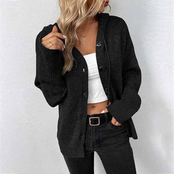 Cardigan à capuche en maille avec gros boutons et poignets côtelés