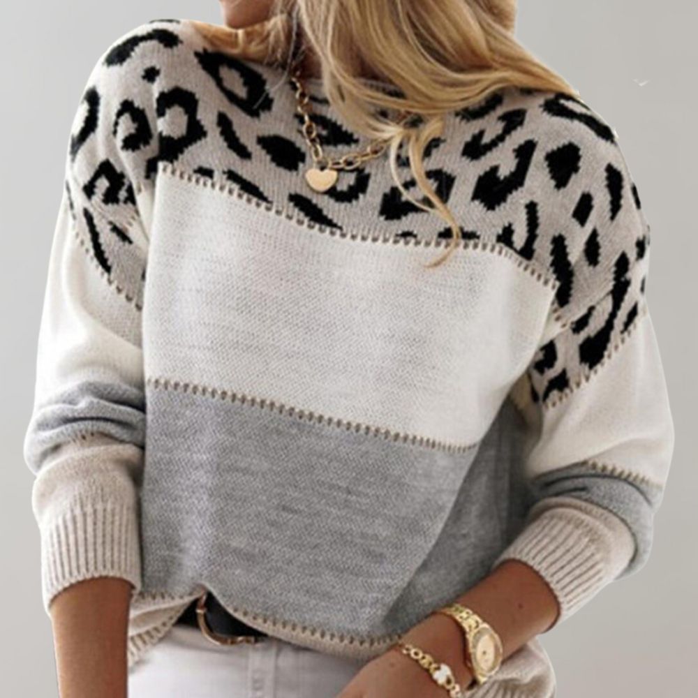 Pull Femme Motif Léopard Coupe Décontractée Manches Longues