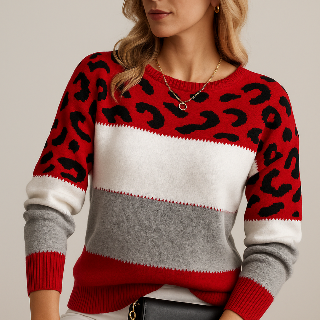 Pull Femme Motif Léopard Coupe Décontractée Manches Longues
