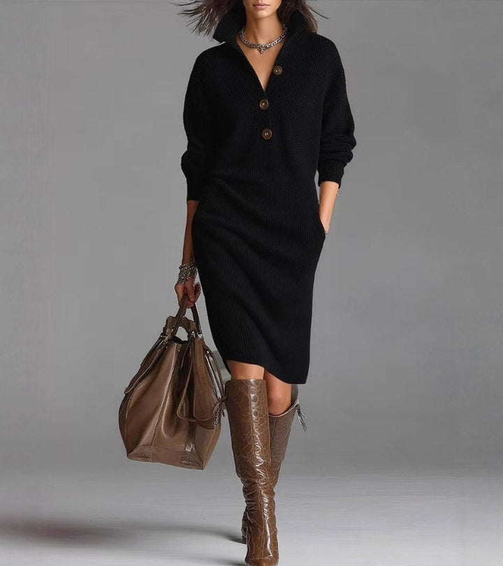 Robe Femme Boutonnée Coupe Ajustée au Buste et Fluide aux Hanches