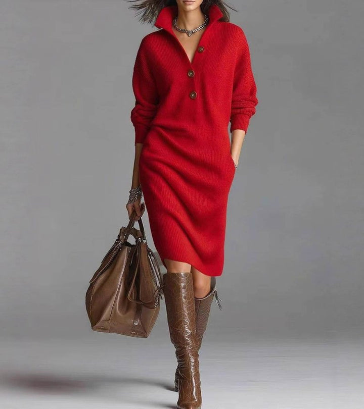 Robe Femme Boutonnée Coupe Ajustée au Buste et Fluide aux Hanches
